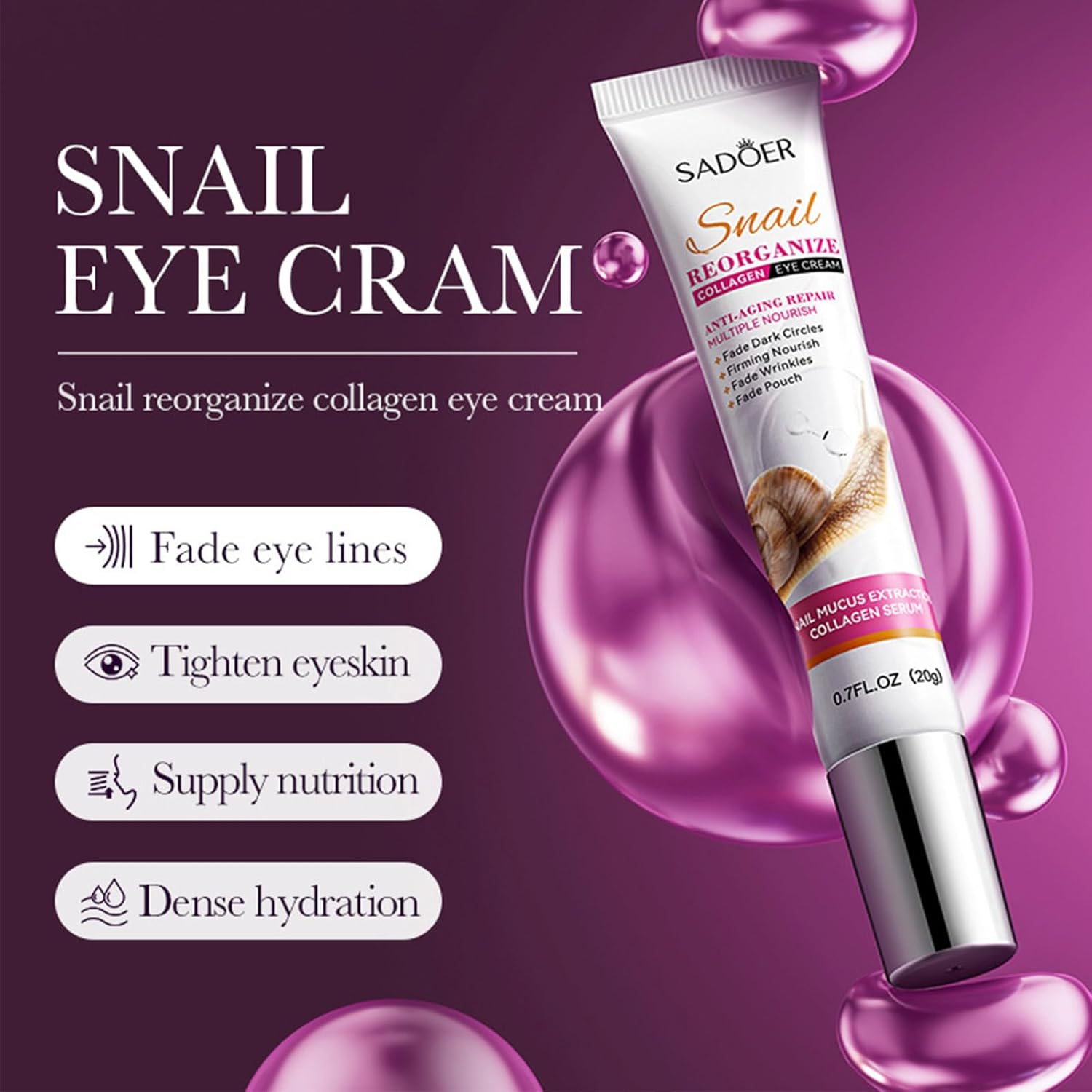 Sadoer Snail Reorganise kollagén szemkörnyékápoló krém 20g - Image 6
