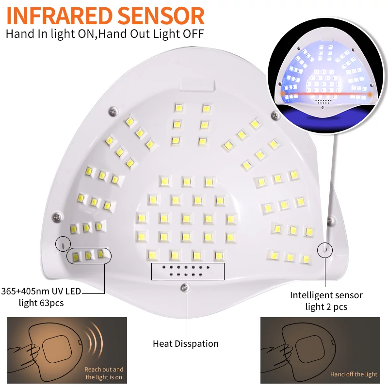 Professzionális Uv Köröm Lámpa - 288W - 63 Led Sun C1 - Fehér - Image 6