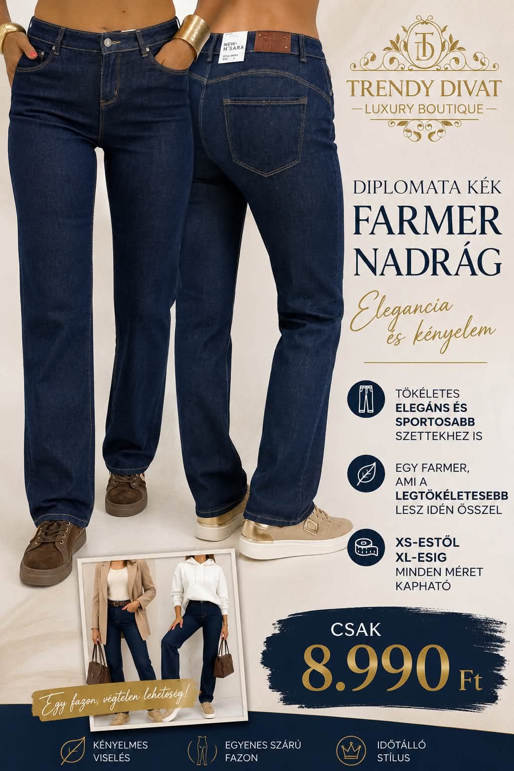 Klasszikus egyenes szárú női farmernadrág - Sötétkék "DA1983" - Image 2