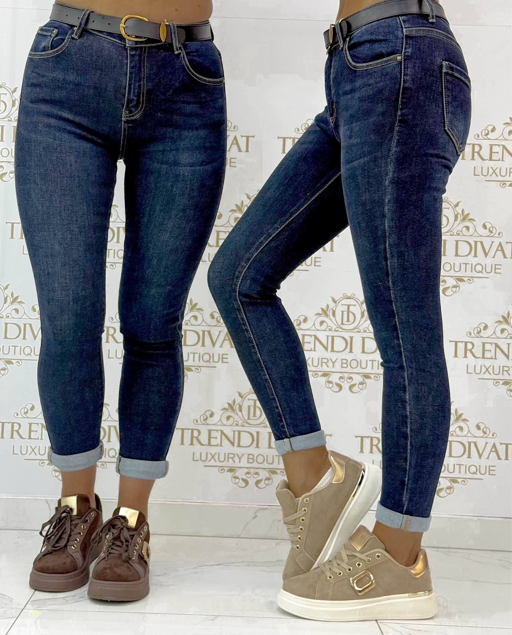 Sötétkék skinny női farmernadrág ajándék övvel "SZ3336"