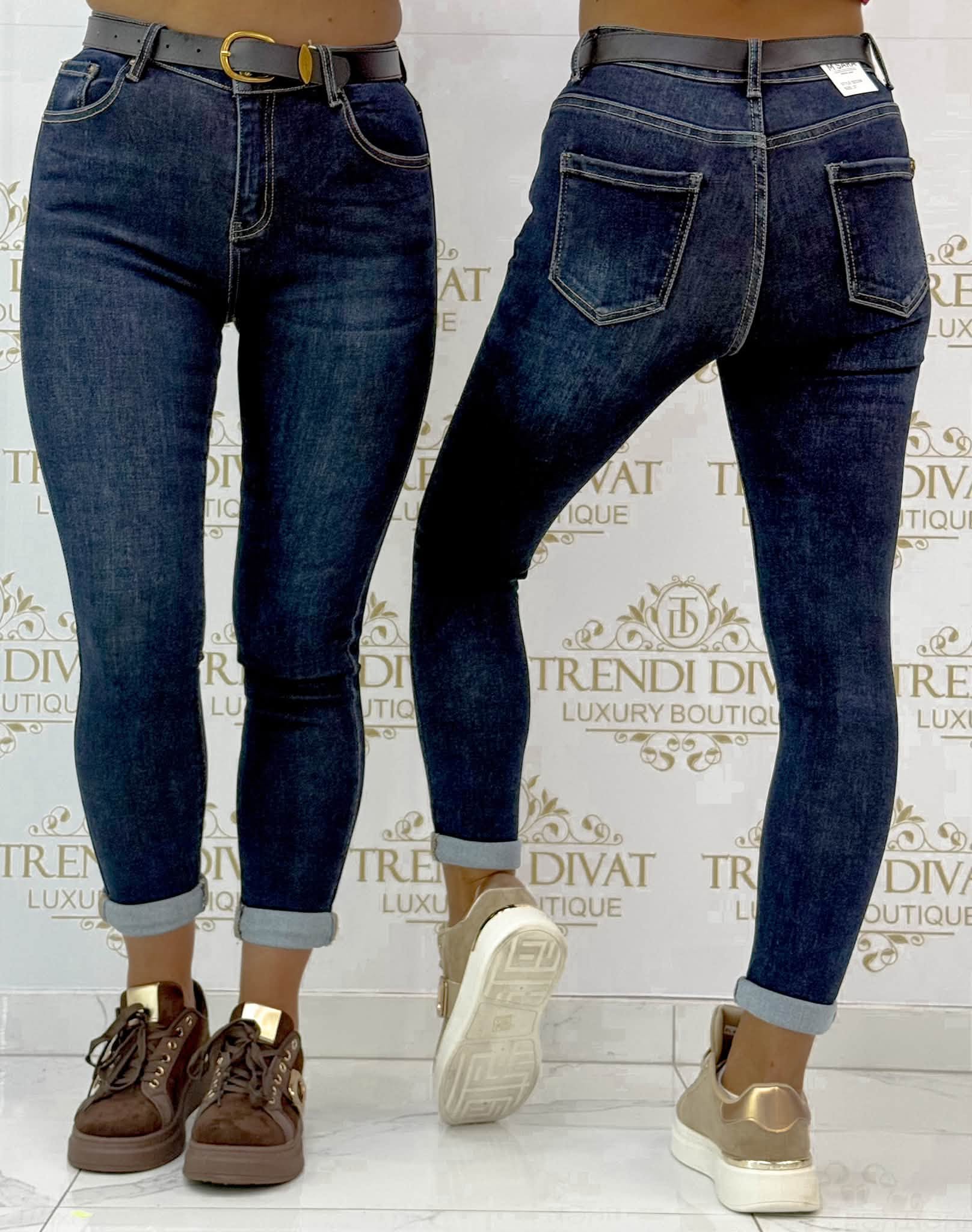 Sötétkék skinny női farmernadrág ajándék övvel "SZ3336" - Image 7