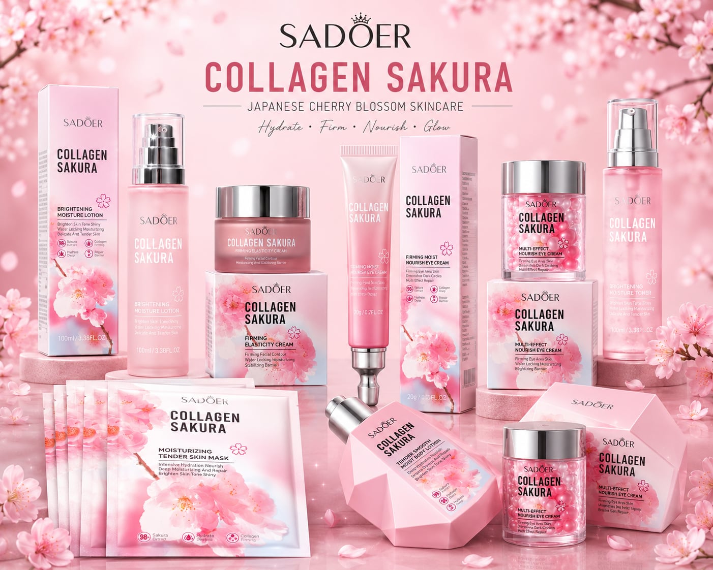 Sadoer Collagen Sakura 7 darabos bőrfeszesítő és hidratáló szett