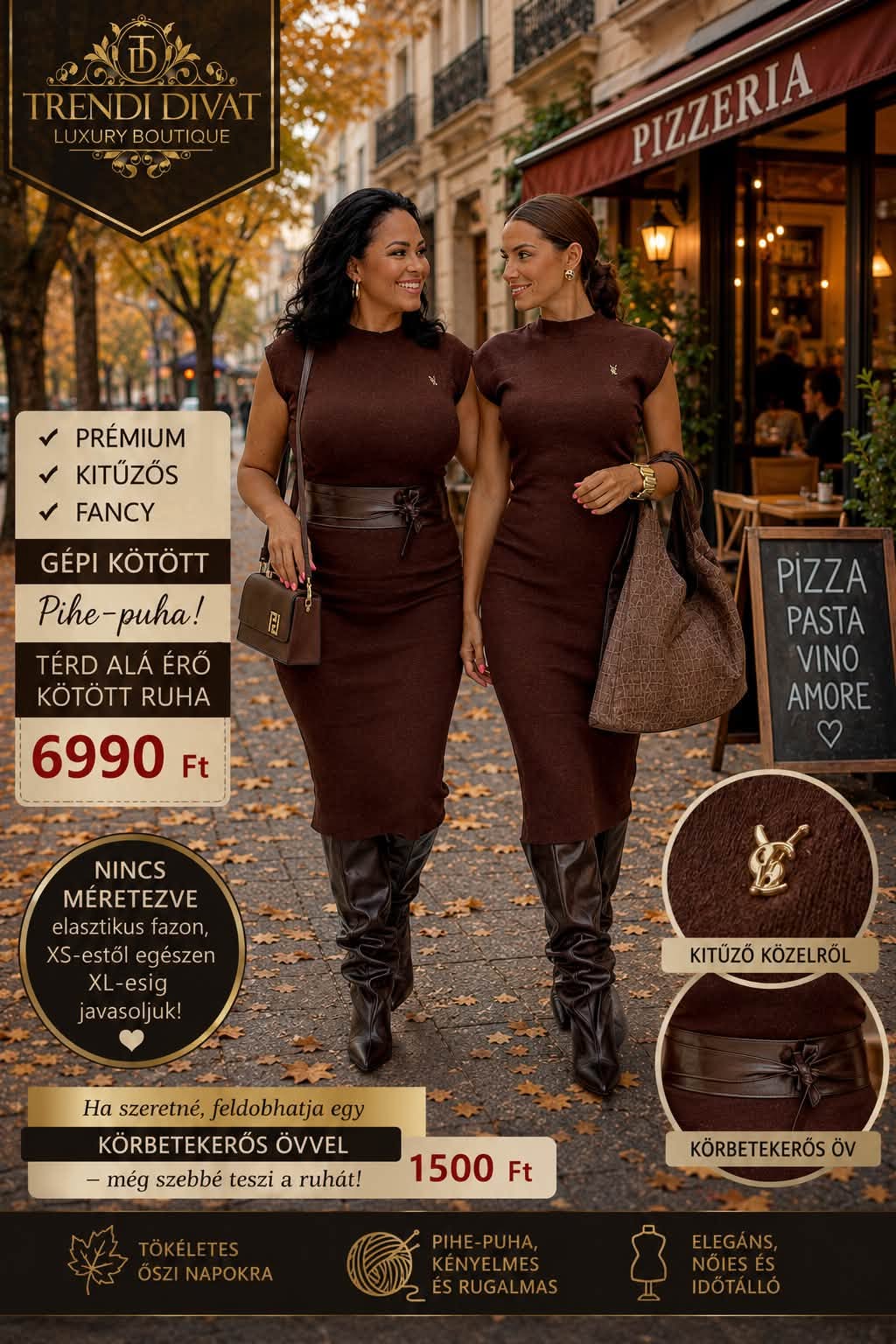 Testhezálló női kötött ruha – bordázott ruha félmagas nyakkal "CV6715" - Image 2