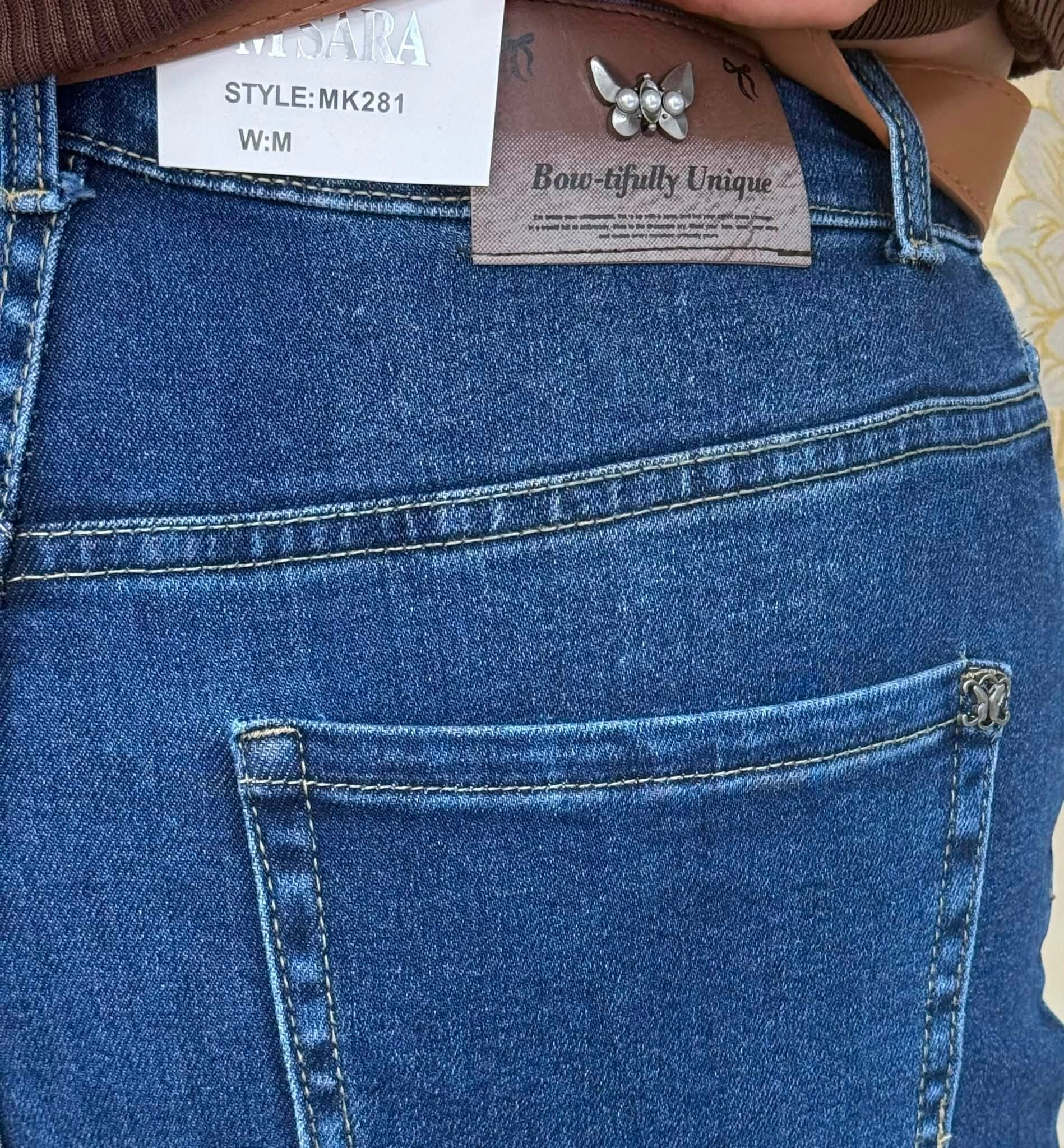 Plus size, magas derekú sötétkék női baloon fit farmer barna övvel "MK281" - Image 11