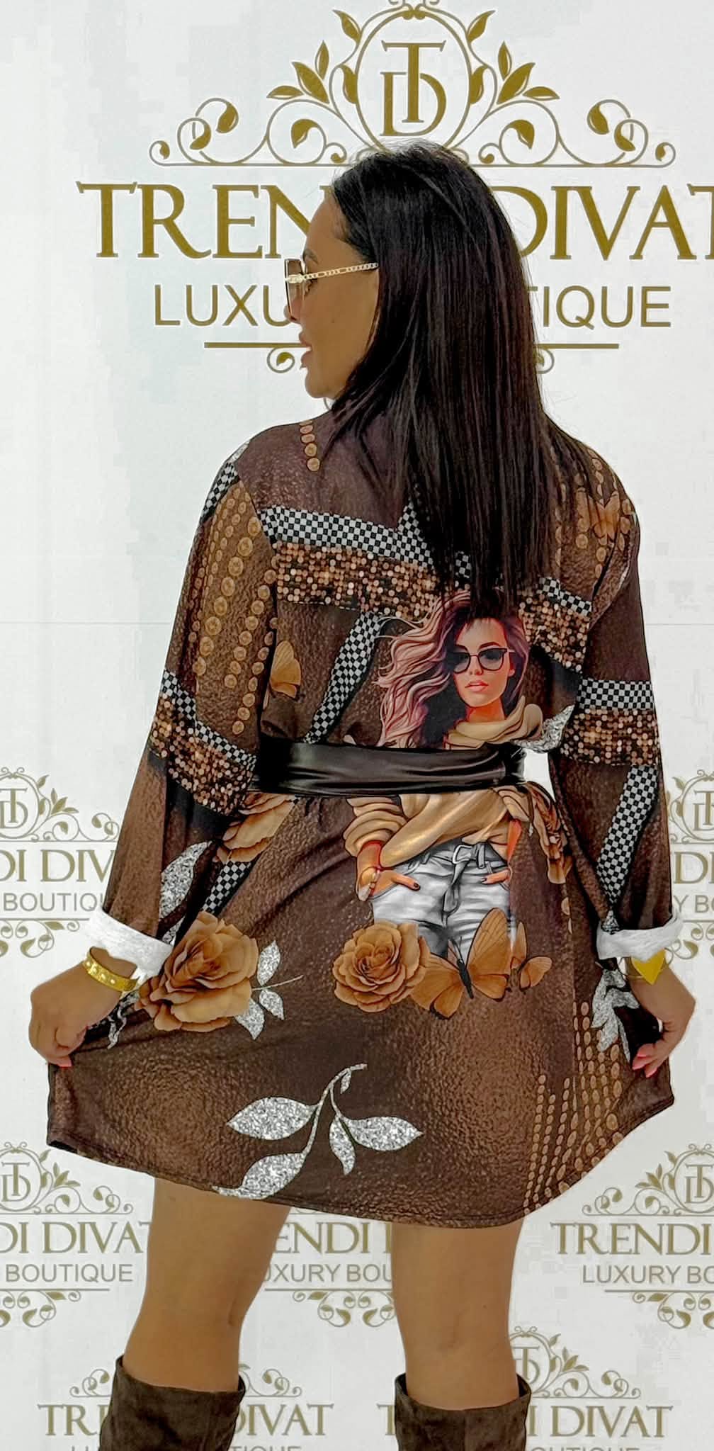 Oversize női portrés és rózsa mintás tunika ruha - Image 12