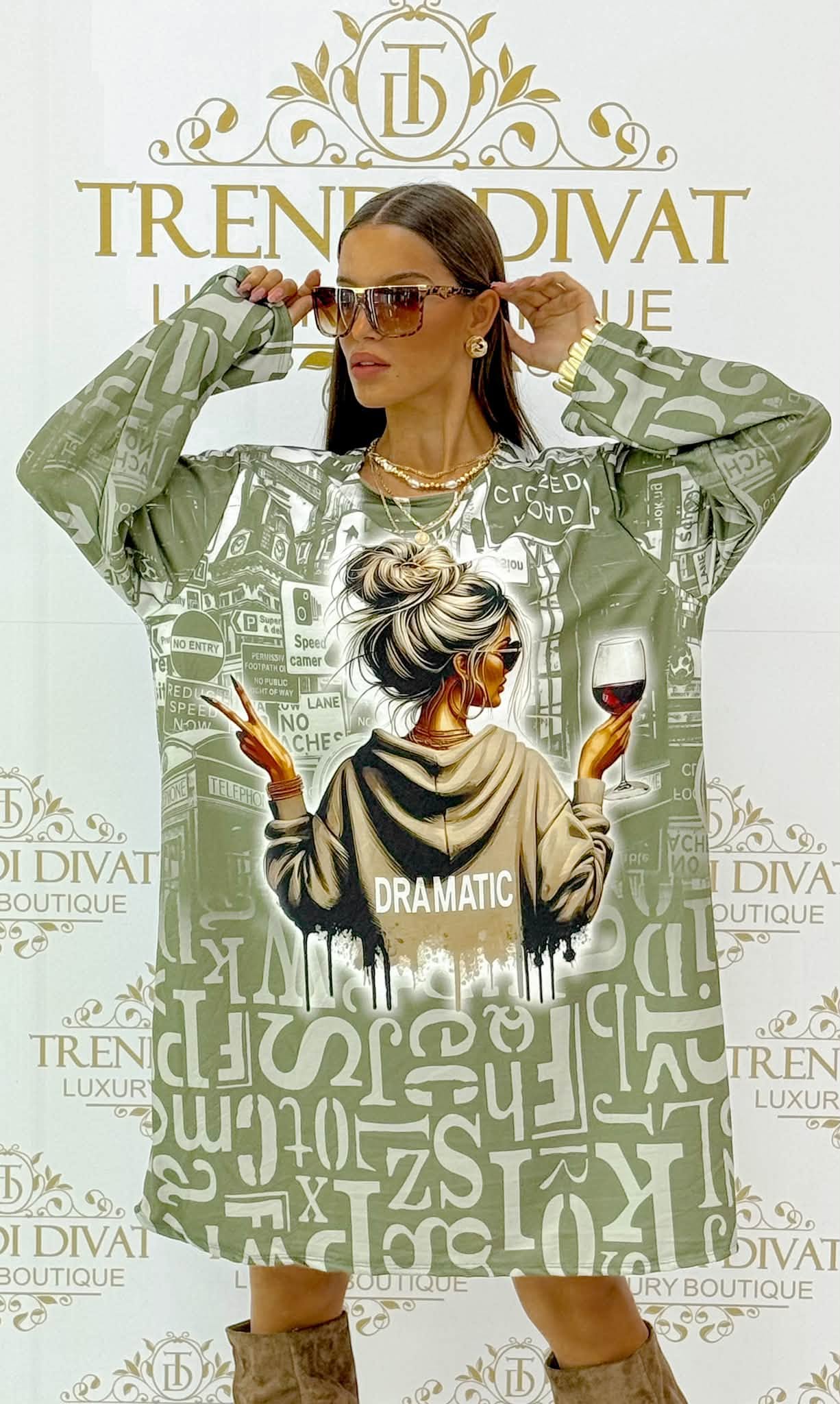 Oversize tunikaruha kontyos lány grafikával és betűmintával - Image 10