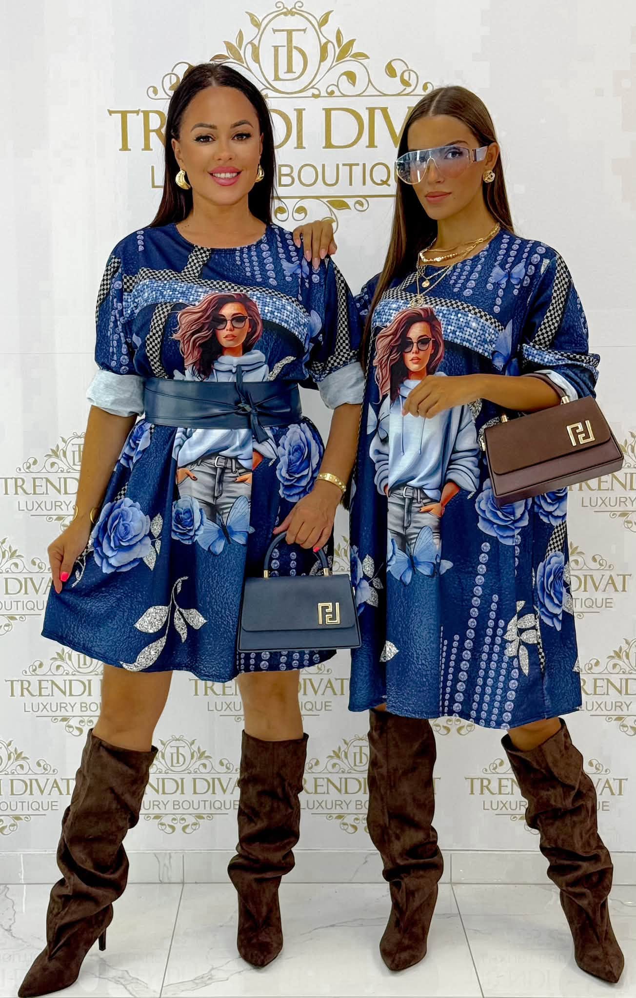 Oversize női portrés és rózsa mintás tunika ruha - Image 14