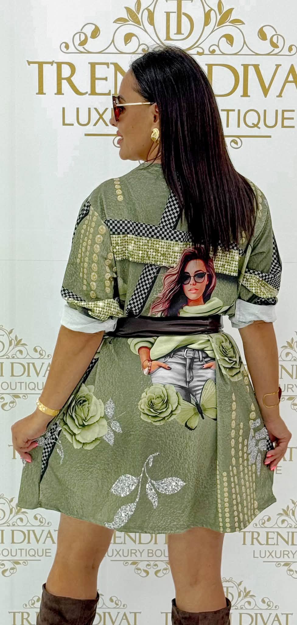 Oversize női portrés és rózsa mintás tunika ruha - Image 24