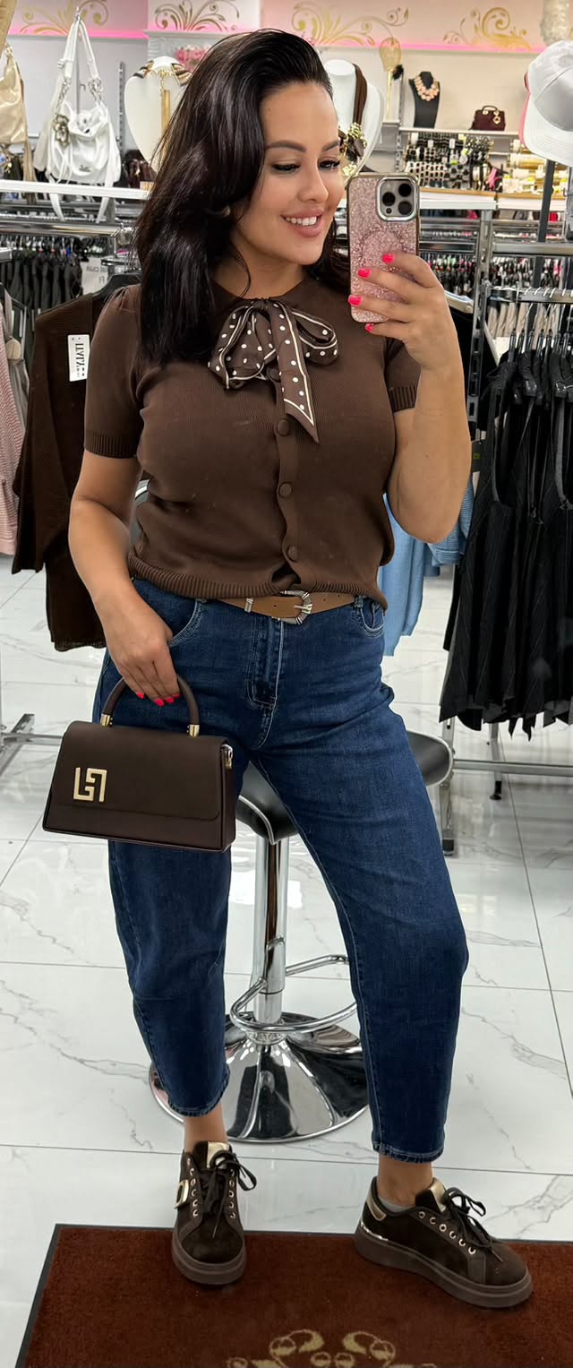 Plus size, magas derekú sötétkék női baloon fit farmer barna övvel "MK281" - Image 5