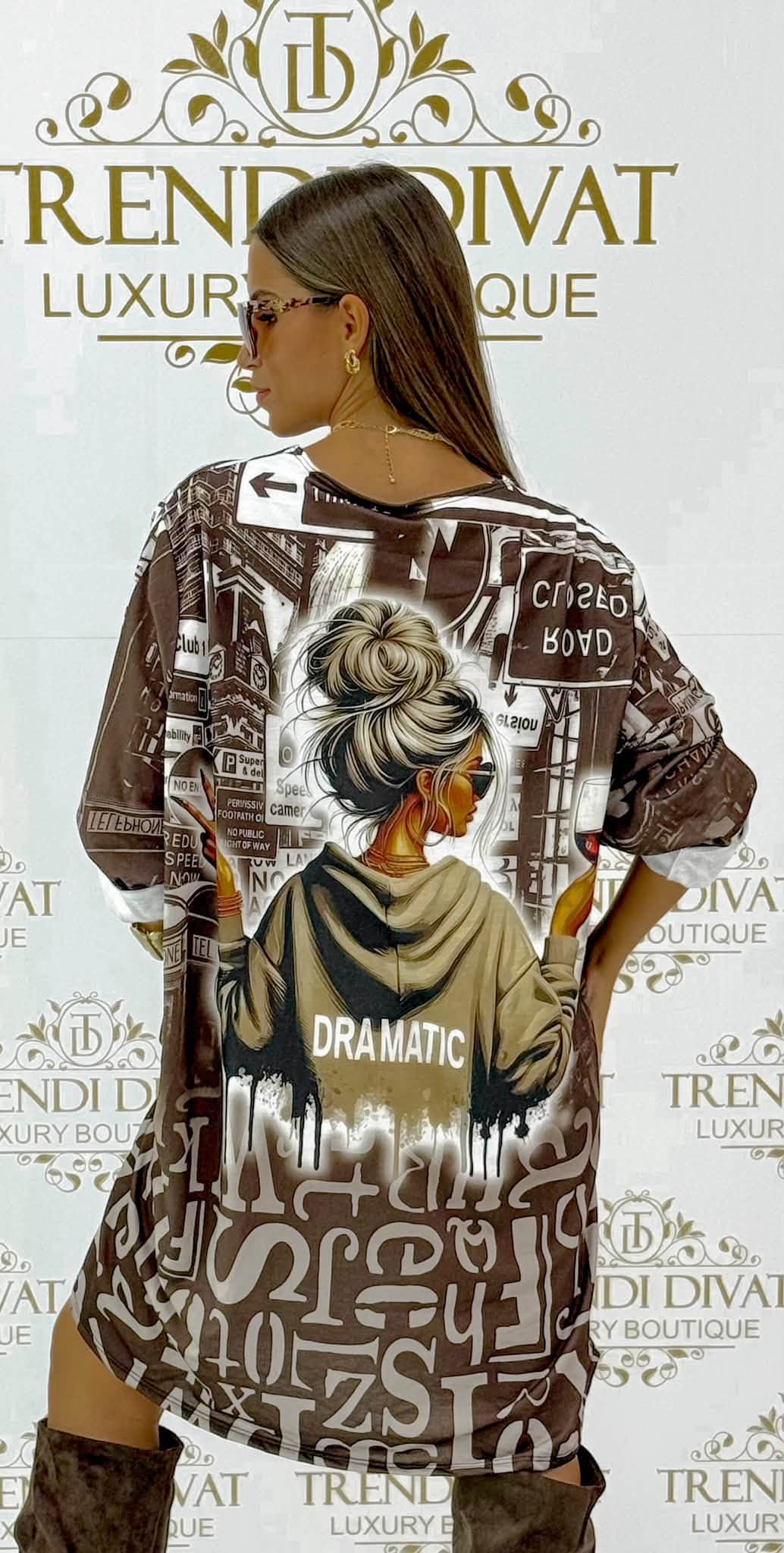 Oversize tunikaruha kontyos lány grafikával és betűmintával - Image 7