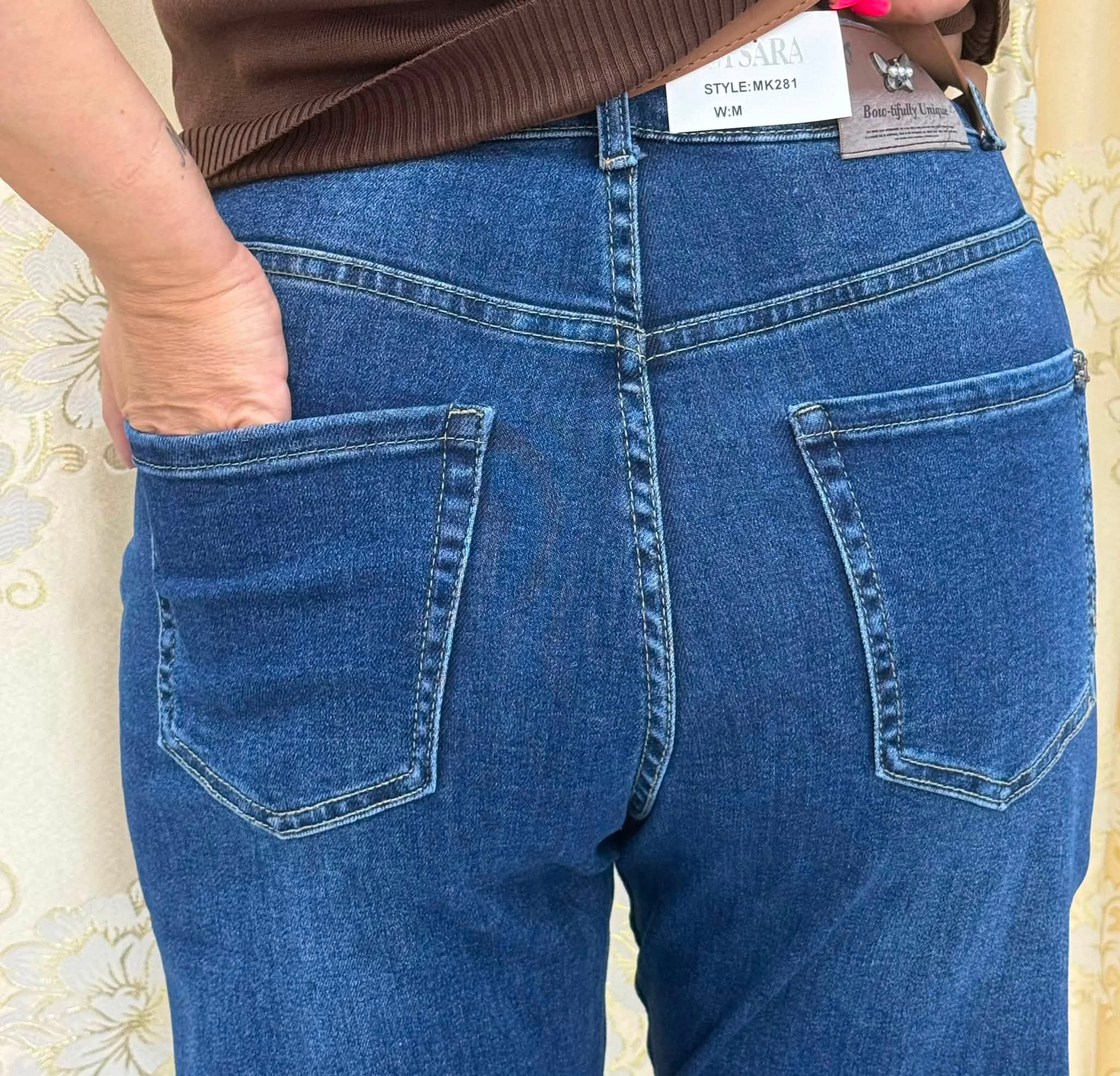 Plus size, magas derekú sötétkék női baloon fit farmer barna övvel "MK281" - Image 9